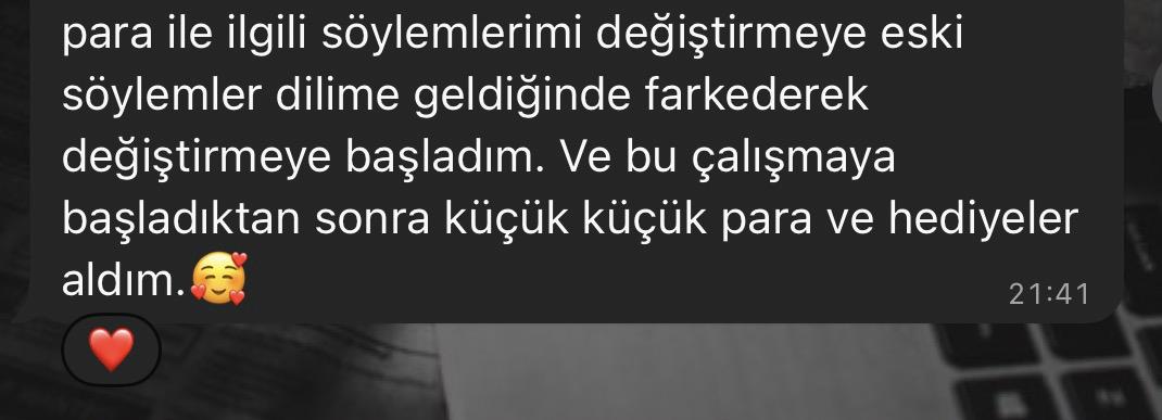 Katılımcı mesajı: Para ile ilgili söylemlerimi fark ederek değiştirmeye başladım.