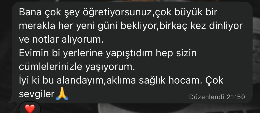 Katılımcı mesajı: Her yeni günü büyük bir merakla bekliyor, birkaç kez dinliyor ve notlar alıyorum.